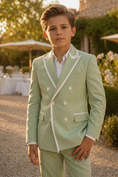 Load image into Gallery viewer, Light Green And White-Trimmed Double-Breasted 2-Piece Suit
