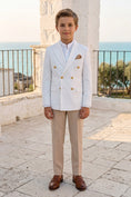 Load image into Gallery viewer, Boys White Double-Breasted Blazer 2-Piece Suit for Weddings
