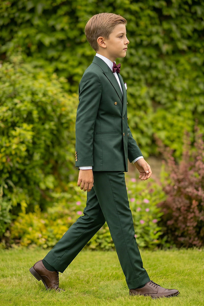 Boys Dark Green Double-Breasted 2-Piece Suit for Weddings