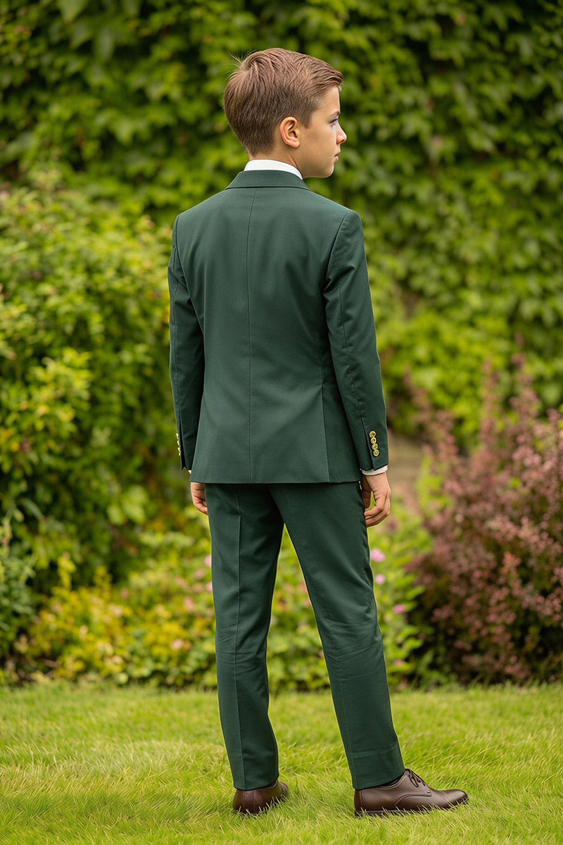 Boys Dark Green Double-Breasted 2-Piece Suit for Weddings