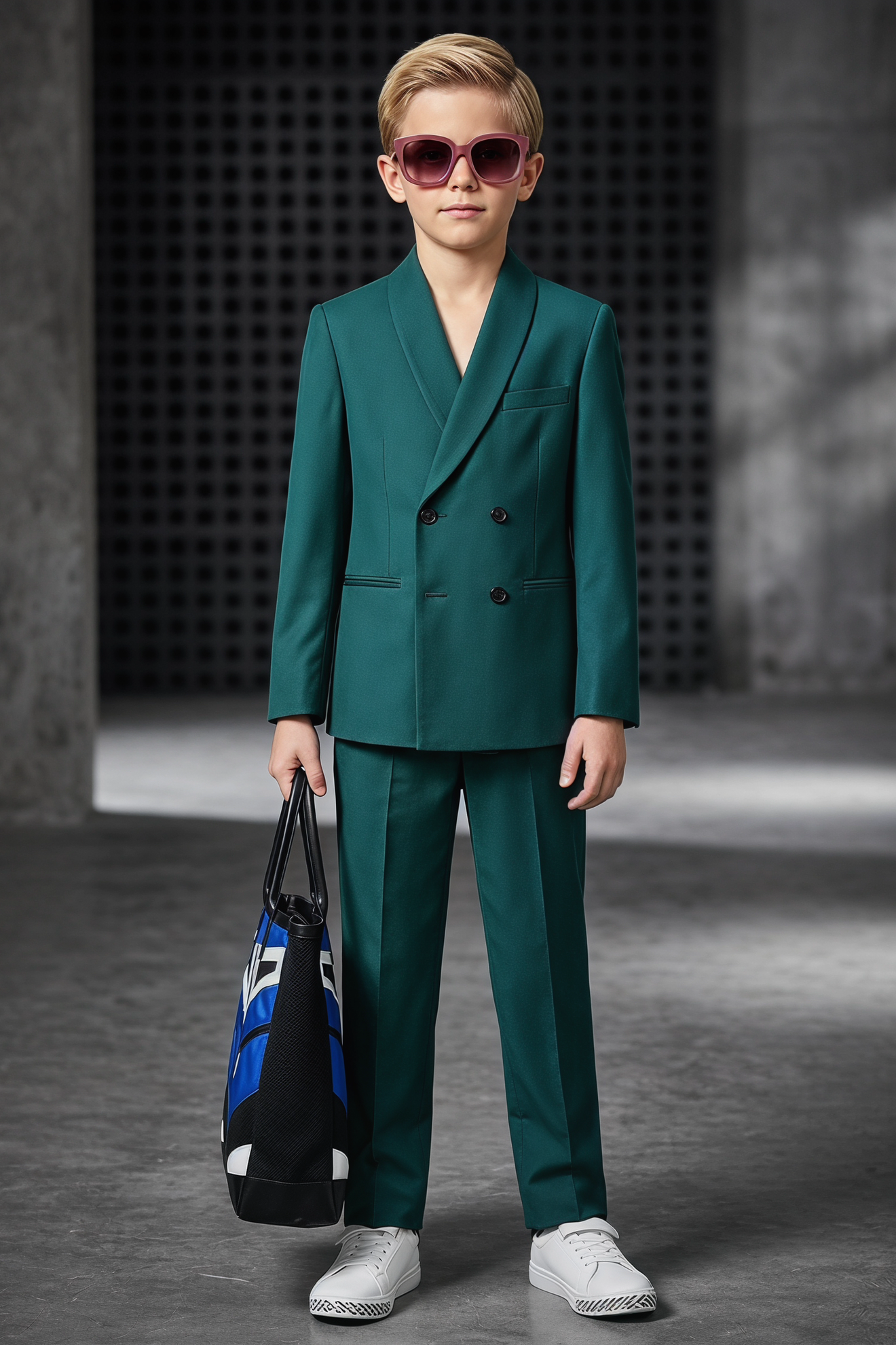 Dark Green Serge Double-Breasted 2-Piece Suit