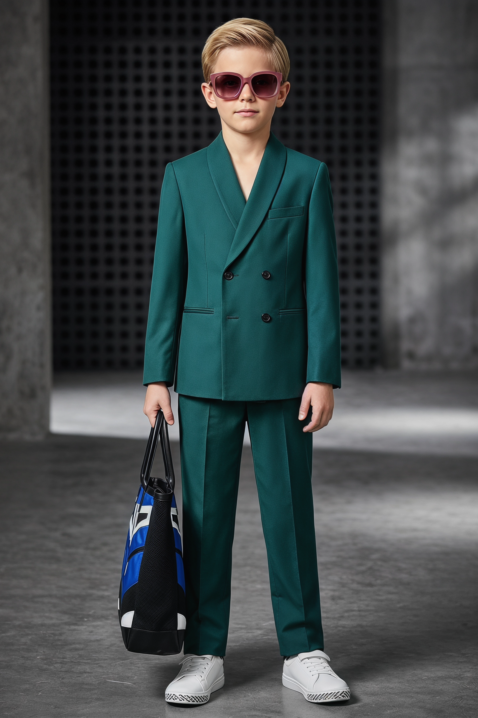 Dark Green Serge Double-Breasted 2-Piece Suit