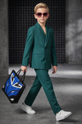 Cargar la imagen en la vista de la galería, Dark Green Serge Double-Breasted 2-Piece Suit
