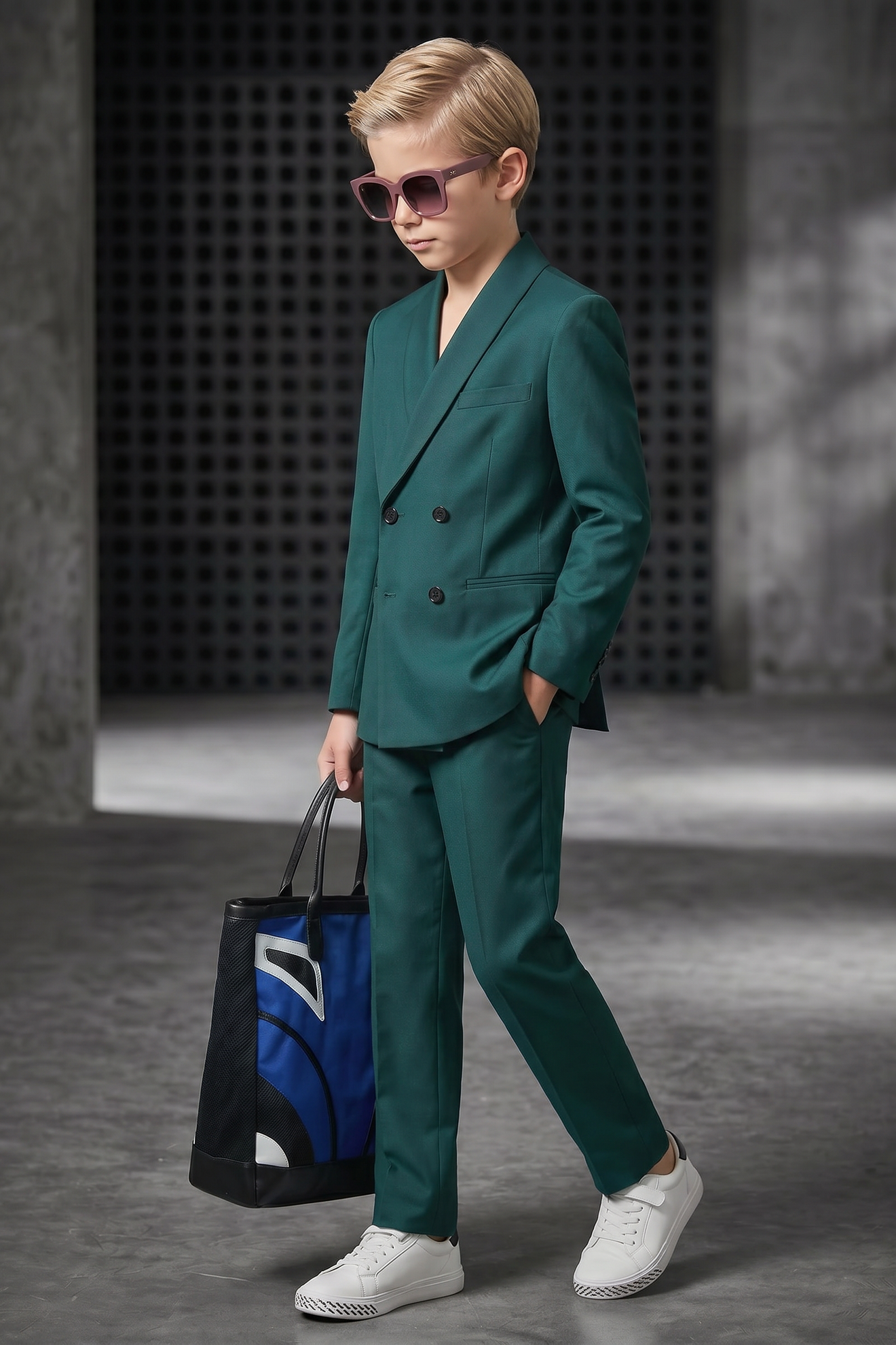 Dark Green Serge Double-Breasted 2-Piece Suit