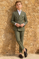 Olive green serge double-breasted two-piece suit