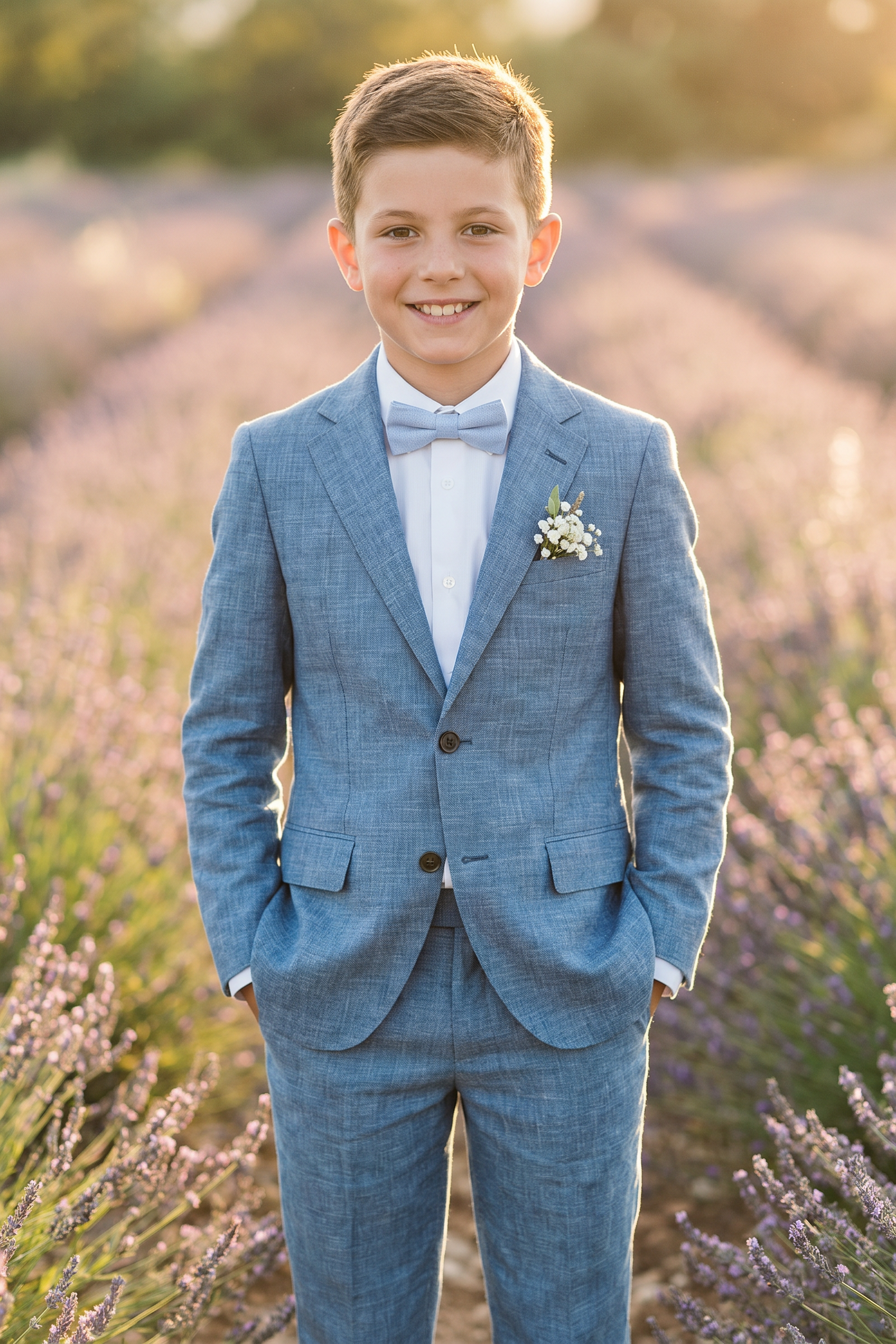 Denim Blue Cotton Linen Single-Breasted 2-Piece Suit