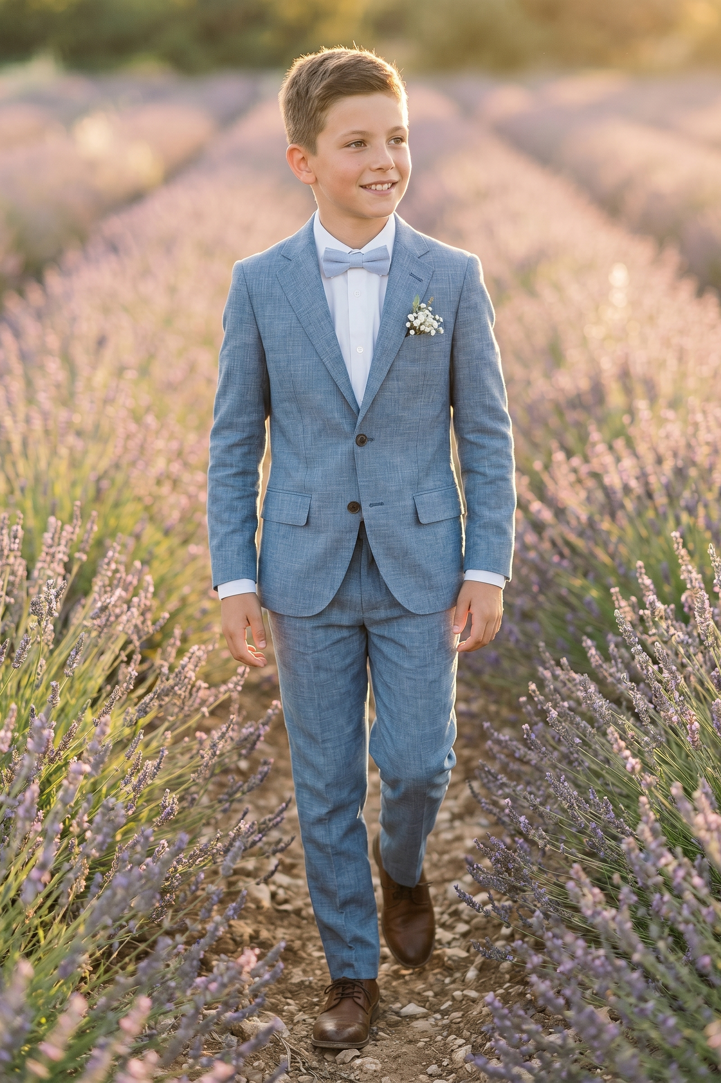 Denim Blue Cotton Linen Single-Breasted 2-Piece Suit