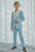 Bild in Galerie-Betrachter laden, Light Sky Blue And White Cotton Linen Single-Breasted 2-Piece Suit
