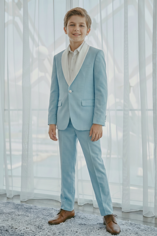 Light Sky Blue And White Cotton Linen Single-Breasted 2-Piece Suit