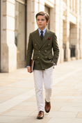Bild in Galerie-Betrachter laden, Olive Green And White Cotton And Linen Double-Breasted 2-Piece Suit
