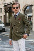 Bild in Galerie-Betrachter laden, Olive Green And White Cotton And Linen Double-Breasted 2-Piece Suit
