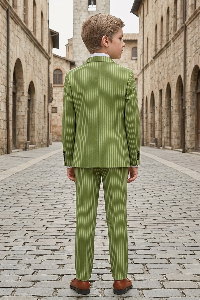 Boys Green Pinstripe Double-Breasted 2-Piece Suit 2-Piece Suit for Weddings