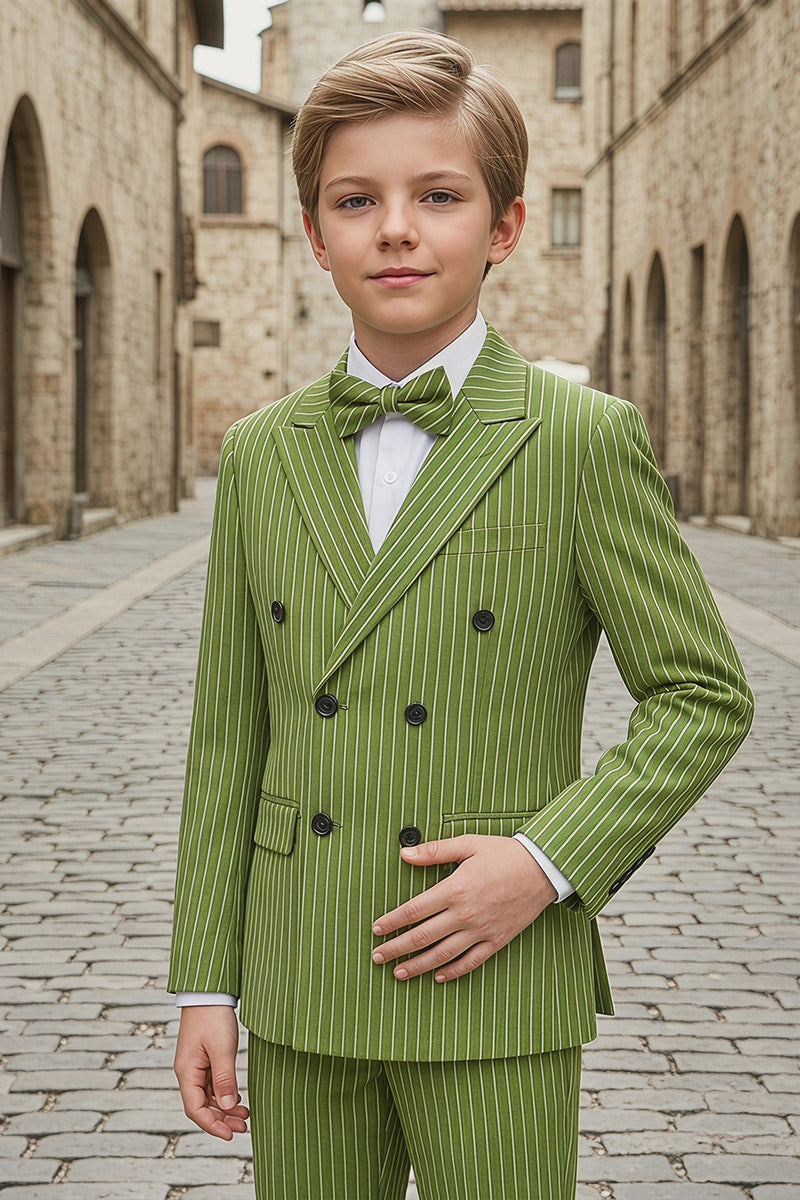 Boys Green Pinstripe Double-Breasted 2-Piece Suit 2-Piece Suit for Weddings