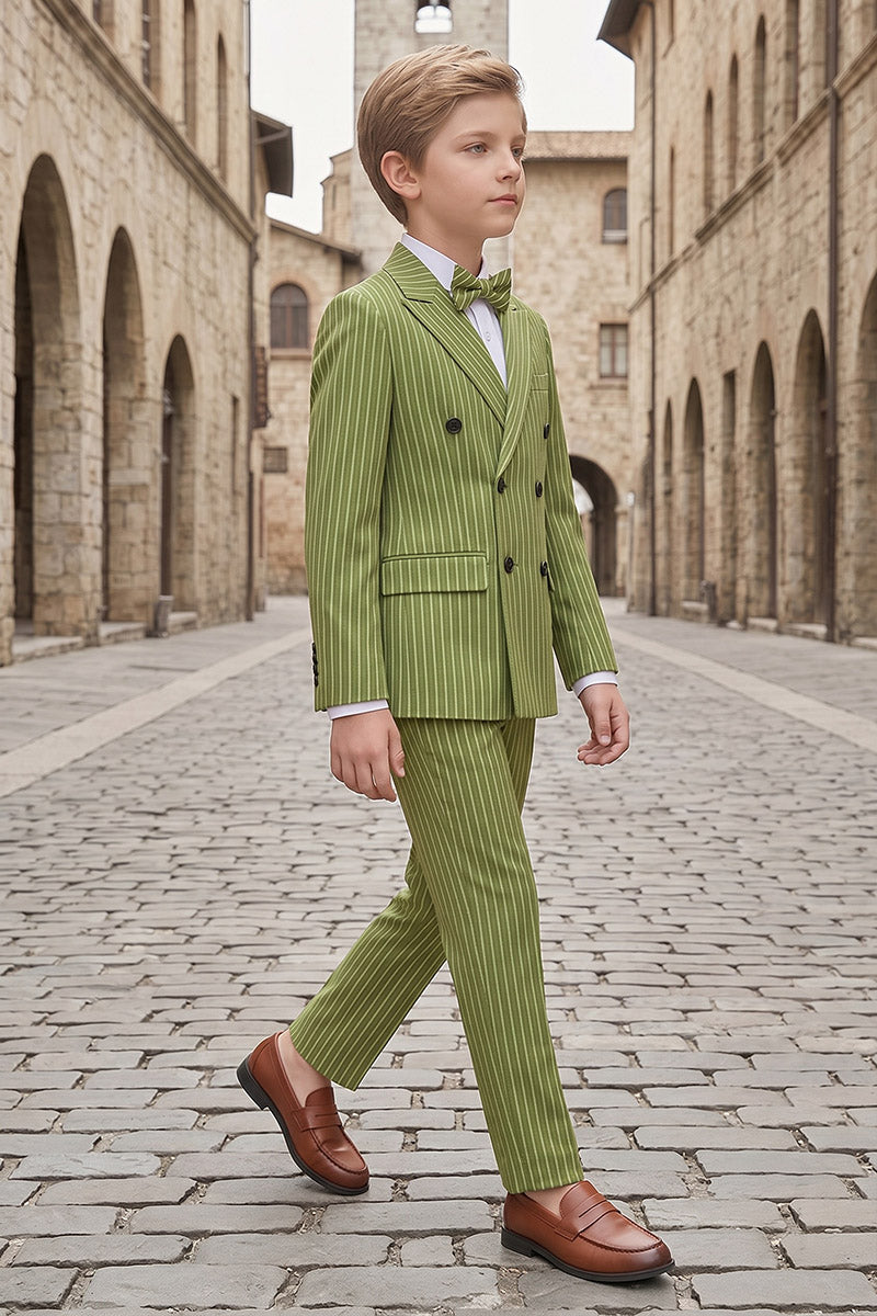 Boys Green Pinstripe Double-Breasted 2-Piece Suit 2-Piece Suit for Weddings