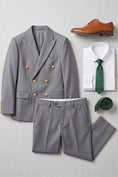 Cargar la imagen en la vista de la galería, Boys Grey Double-Breasted 2-Piece Suit for Weddings
