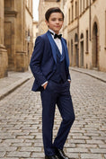 Load image into Gallery viewer, Boys Navy Blue Tuxedo with Shawl Lapel 3-Piece Suit
