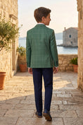 Cargar la imagen en la vista de la galería, Boys Green Windowpane Check Blazer with Navy Trousers 2-Piece Suit

