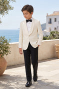 Gallery viewerに画像を読み込む, Boys Ivory Shawl Lapel Tuxedo with Black Trousers 2-Piece Suit
