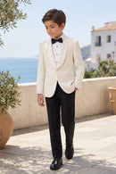 Boys Ivory Shawl Lapel Tuxedo with Black Trousers 2-Piece Suit