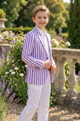 Load image into Gallery viewer, Purple And White Striped Single-Breasted 2-Piece Suit
