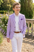 Load image into Gallery viewer, Purple And White Striped Single-Breasted 2-Piece Suit
