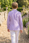 Load image into Gallery viewer, Purple And White Striped Single-Breasted 2-Piece Suit
