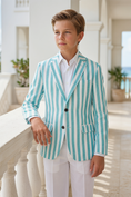 Load image into Gallery viewer, Tiffany Blue And White Striped Single-Breasted 2-Piece Suit

