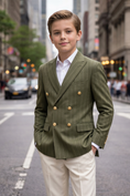 Load image into Gallery viewer, Olive Green Pinstriped Double-Breasted 2-Piece Suit
