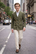 Load image into Gallery viewer, Olive Green Pinstriped Double-Breasted 2-Piece Suit
