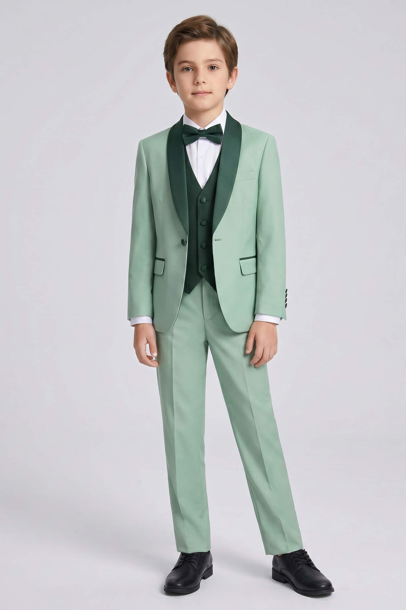 Light Green And Dark Green Color-Blocked 3-Piece Suit