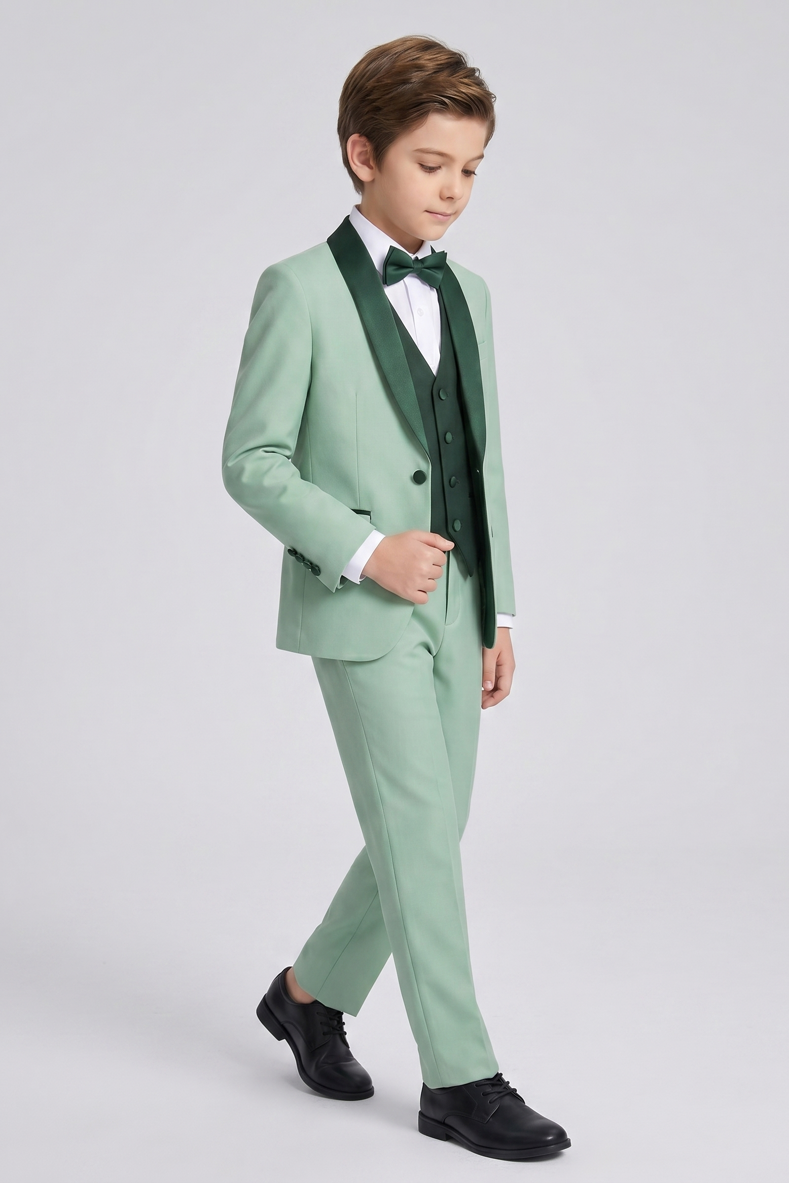 Light Green And Dark Green Color-Blocked 3-Piece Suit