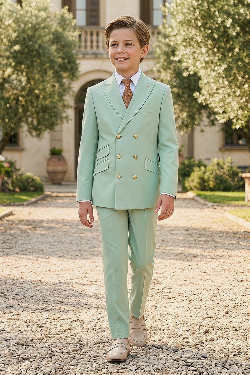Boys Mint Green Double-Breasted 2-Piece Suit