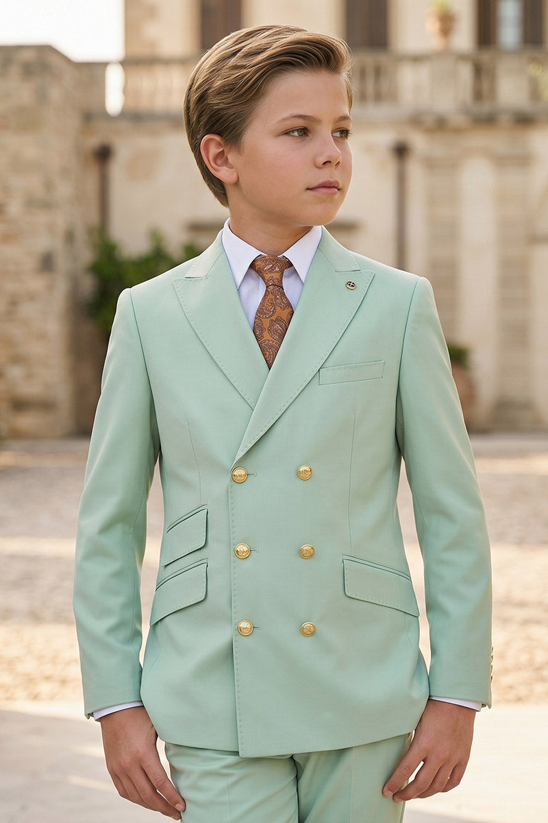 Boys Mint Green Double-Breasted 2-Piece Suit