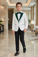 Boys White Tuxedo with Green Shawl Lapel 2-Piece Suit