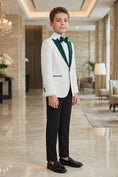 Load image into Gallery viewer, Boys White Tuxedo with Green Shawl Lapel 2-Piece Suit
