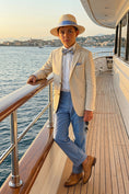 Cargar la imagen en la vista de la galería, Boys Beige Linen Blazer with Light Blue Trousers 2-Piece Suit
