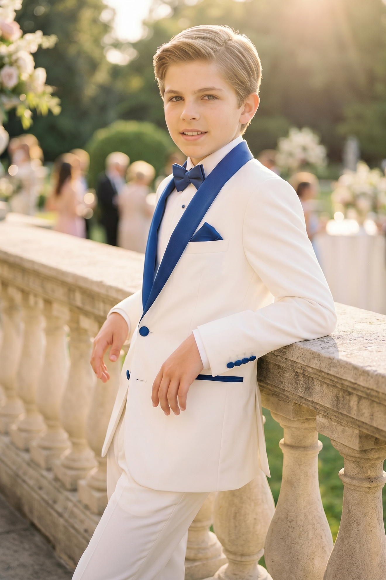White And Blue Single-Breasted 2-Piece Suit