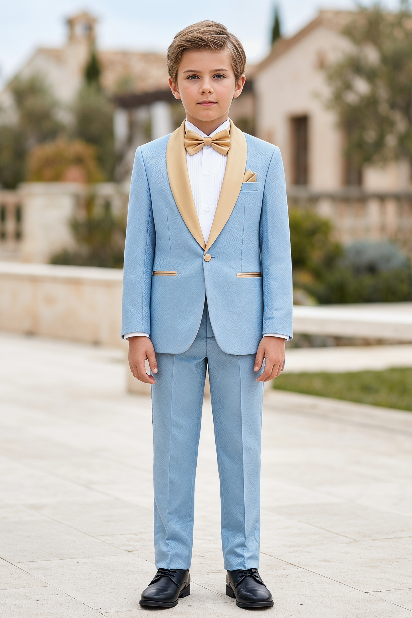 Light Blue Jacquard Satin Single-Breasted 2-Piece Suit