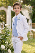 Load image into Gallery viewer, White And Light Blue Serge 3-Piece Suit
