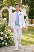 Load image into Gallery viewer, White And Light Blue Serge 3-Piece Suit
