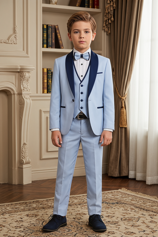 Light Blue And Dark Blue Color-Blocked 3-Piece Suit