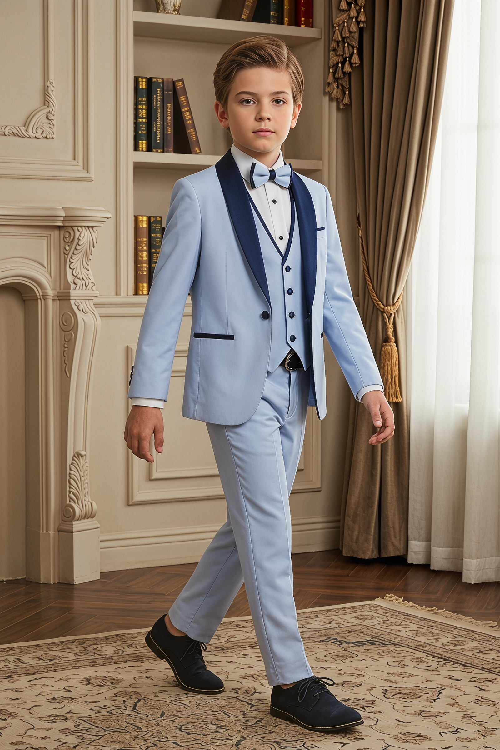 Light Blue And Dark Blue Color-Blocked 3-Piece Suit