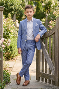Load image into Gallery viewer, Denim Blue Cotton Linen Single-Breasted 2-Piece Suit
