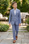 Load image into Gallery viewer, Denim Blue Cotton Linen Single-Breasted 2-Piece Suit
