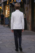 Load image into Gallery viewer, Boys White Double-Breasted Tuxedo with Black Trousers 2-Piece Suit
