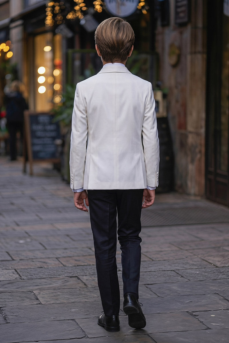 Boys White Double-Breasted Tuxedo with Black Trousers 2-Piece Suit