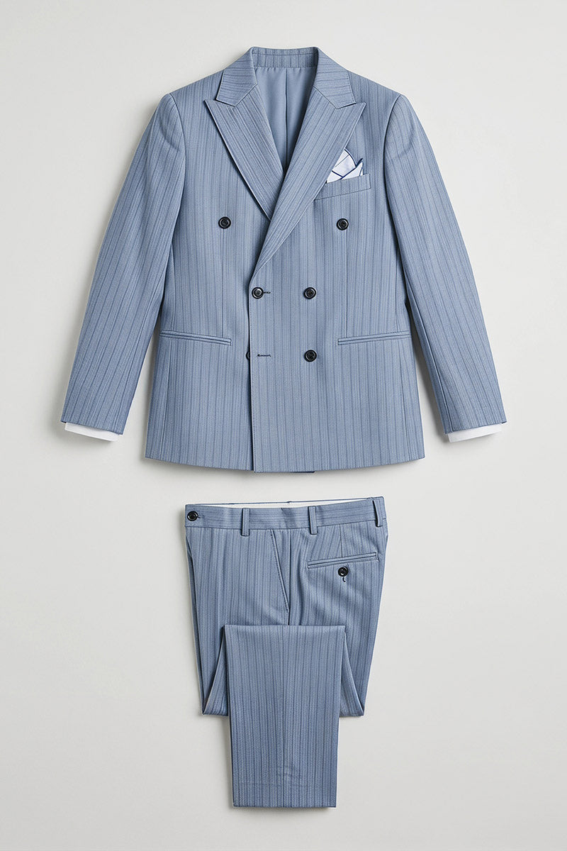 Boys Light Blue Pinstripe Double-Breasted 2-Piece Suit