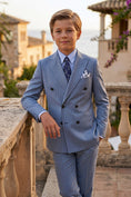 Load image into Gallery viewer, Boys Light Blue Pinstripe Double-Breasted 2-Piece Suit

