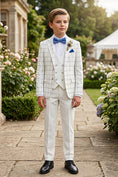 Bild in Galerie-Betrachter laden, Boys White Windowpane Check 3-Piece Suit for Weddings & Formal Events
