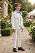 Bild in Galerie-Betrachter laden, Boys White Windowpane Check 3-Piece Suit for Weddings & Formal Events

